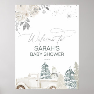 Baby shower d'hiver en argent ou Affiche de bienve