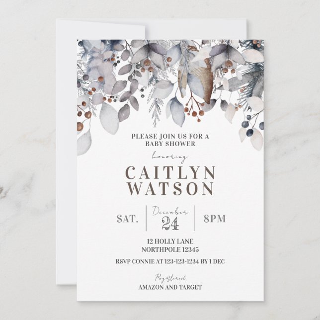 Baby shower d'hiver, Folithe, Invitation Berries (Devant)