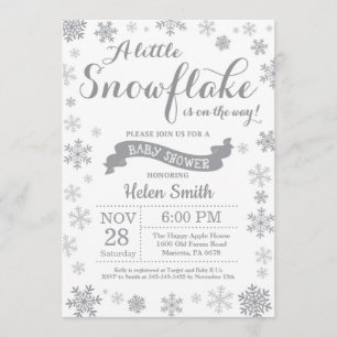 Baby shower d'hiver Invitation Flocon de neige gri