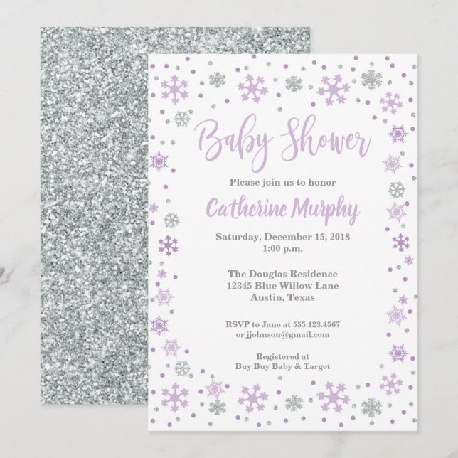 Baby shower d'hiver Invitation Lavender Parties sc (Devant / Derrière)