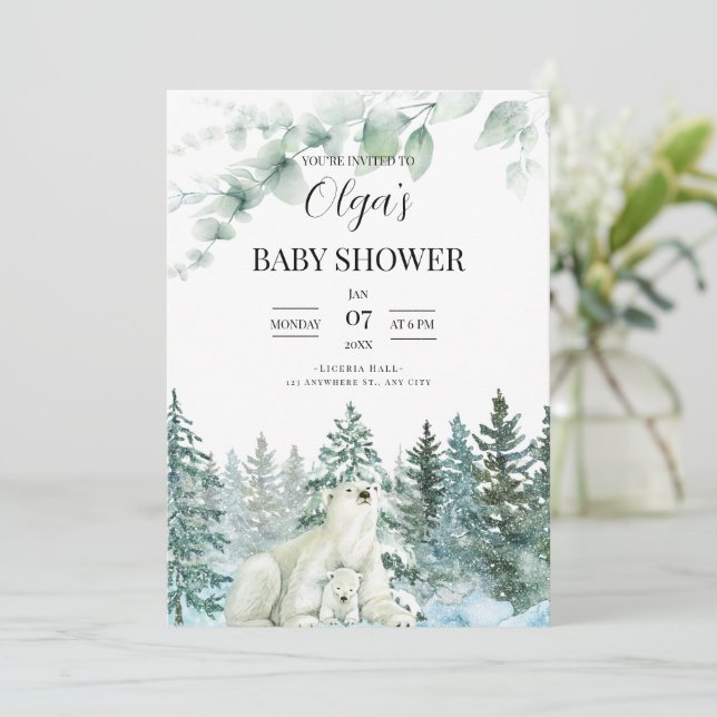 Baby shower d'hiver invitation Mama Bear Baby Show (Debout devant)