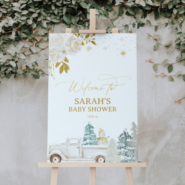 Baby shower d'hiver or ou Affiche de bienvenue d'a (Créateur téléchargé)