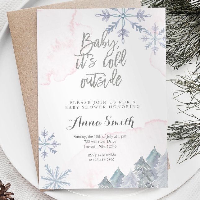 Baby shower d'hiver Pink Snowflakes Invitation (Créateur téléchargé)