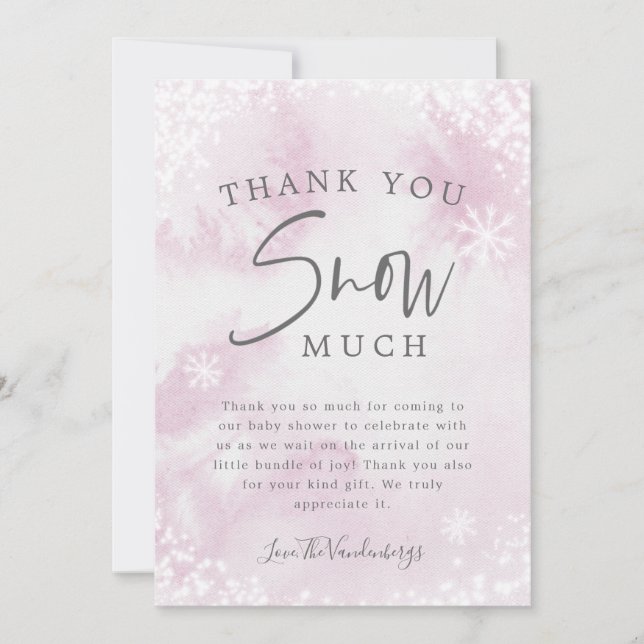 Baby shower d'hiver rose Merci neige beaucoup cart (Devant)