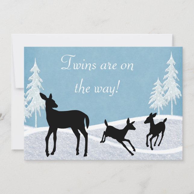 Baby shower d'hiver Twins Woodland Deer Invitation (Devant)
