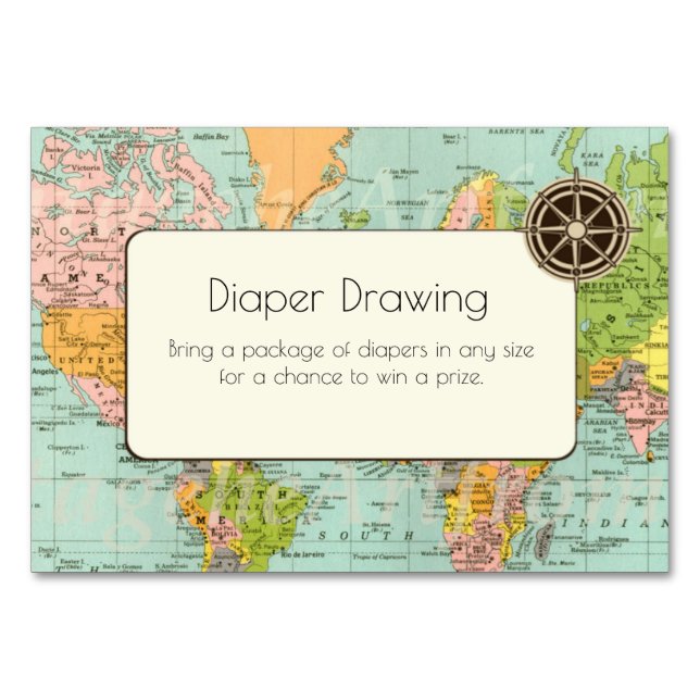 Baby Shower Diaper Drawing Insert- Multicolor Map Table Number (Front)