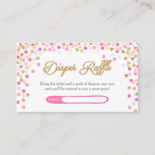 Baby Shower Diaper Raffle Card Pink Gold glitter