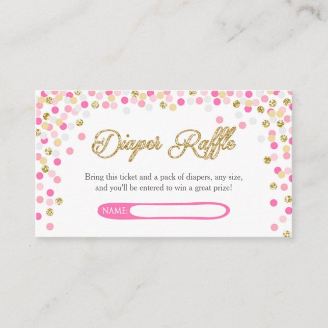 Baby Shower Diaper Raffle Card Pink Gold glitter (Front)