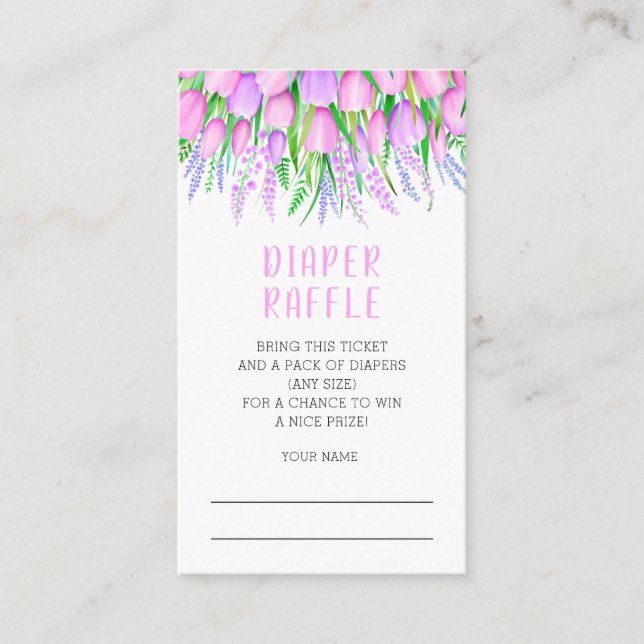 Baby Shower Diaper Raffle Floral Lavender Tulips Enclosure Card (Front)
