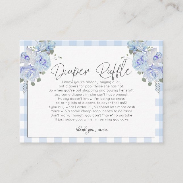Baby Shower Diaper Raffle | FUNNY Baby Shower Blue Enclosure Card (Front)