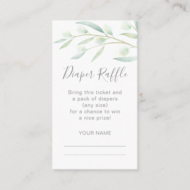 Baby Shower Diaper Raffle Greenery Watercolor Enclosure Card (Front)