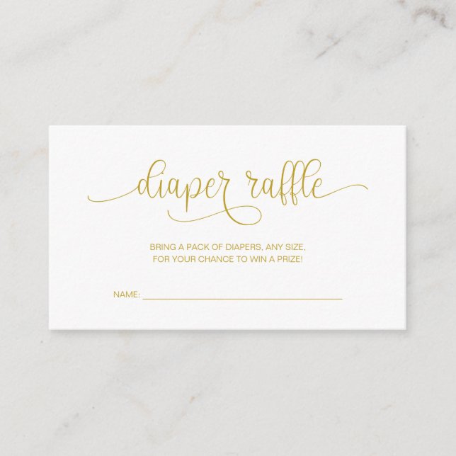 Baby Shower Diaper Raffle, Hand Lettered Gold Enclosure Card (Front)