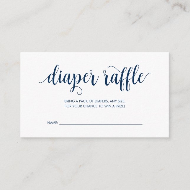 Baby Shower Diaper Raffle, Modern Rustic Navy Blue Enclosure Card (Front)