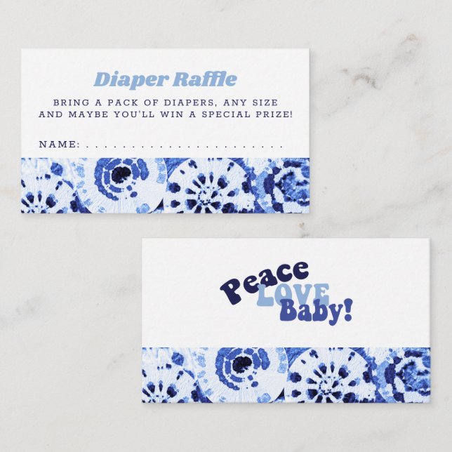 Baby Shower Diaper Raffle Tie Dye Blue Shibori Enclosure Card (Front/Back)