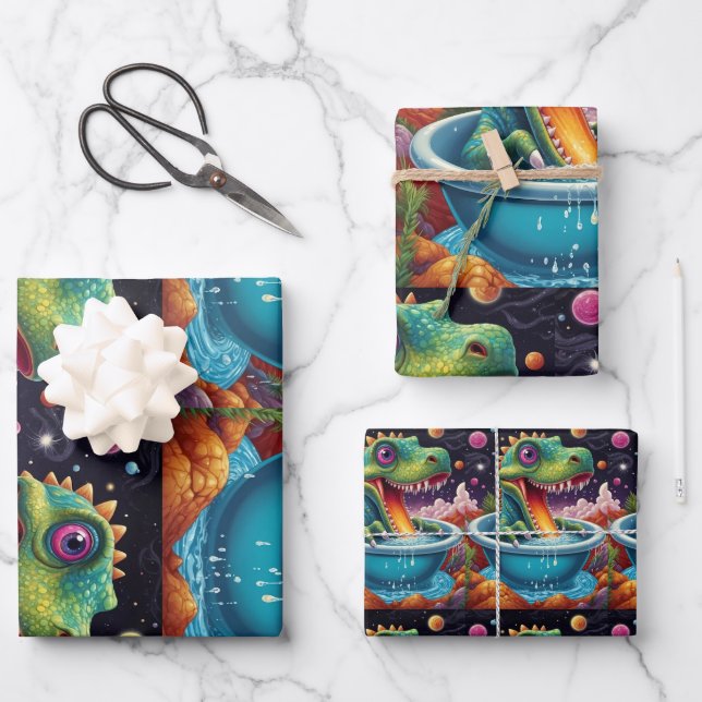 Baby shower Dino-Mite party design Wrapping Paper Sheet (Front)