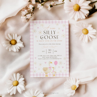 Baby shower d'oie sot rose En vichy invitation