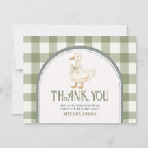 Baby shower d'oie verte vintage Carte Thankyou