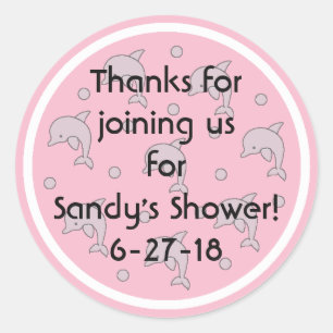 Baby shower "Dolphins/Pink" Stickers 1 1/2" ou 3"