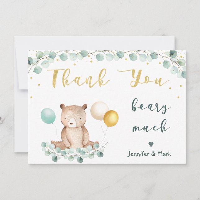 Baby shower d'or de l'ours vert Merci (Devant)
