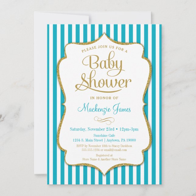 Baby shower d'or Turquoise Invitation Neutral Aqua (Devant)