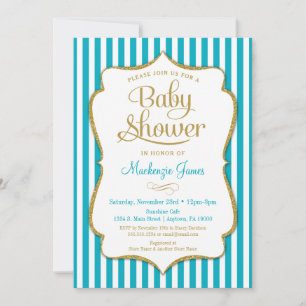 Baby shower d'or Turquoise Invitation Neutral Aqua