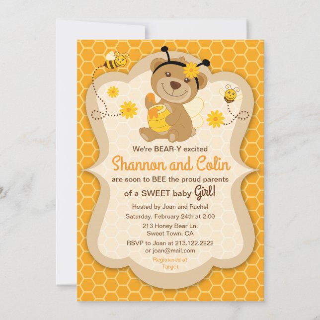 Baby shower d'ours au miel doux Invitation (Devant)