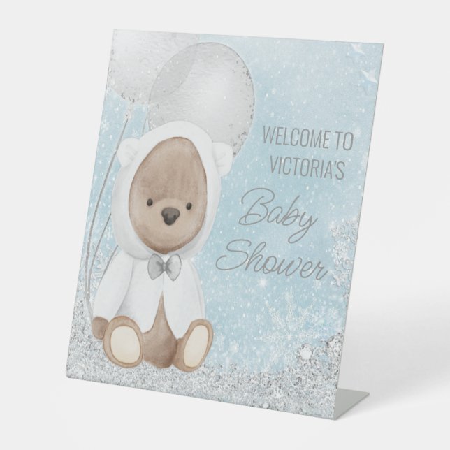 Baby shower d'ours d'hiver de garçon Panneau de bi (Recto)