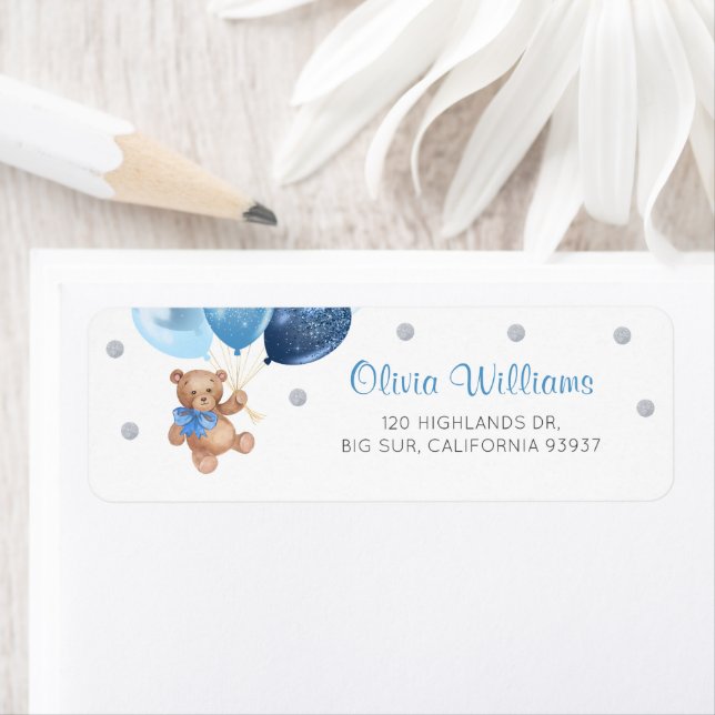 Baby shower d'ours en peluche bleu argenté Adresse (En situation)