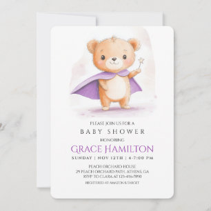 Baby shower d'ours magique violet Invitation pour