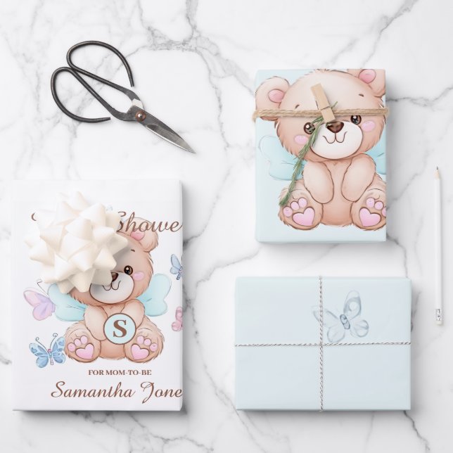 Baby shower d'ours mou Papier d'enveloppement pers (Recto)