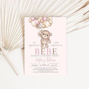 Baby shower d'ours rose fille Espagnol Invitation