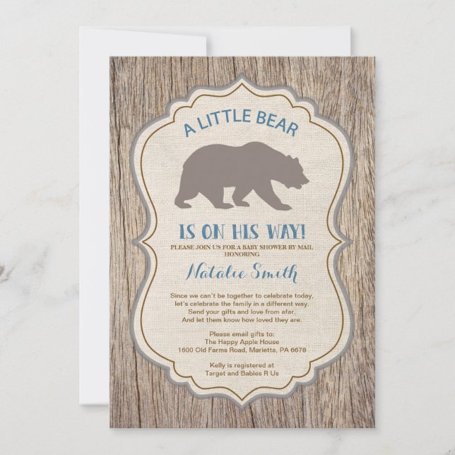 Baby shower d'ours rustique par Mail Invitation Bo (Devant)