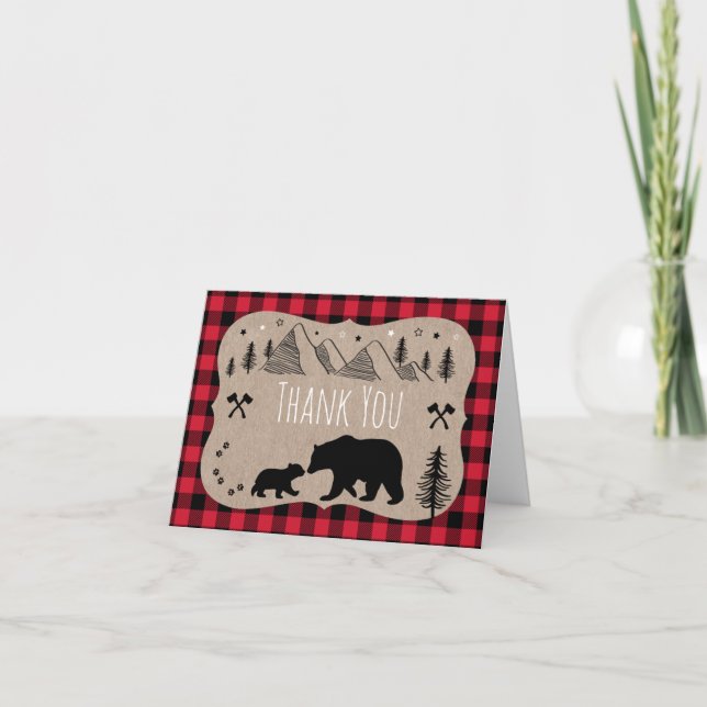 Baby shower d'ours sauvage Lumberjack Merci (Devant)