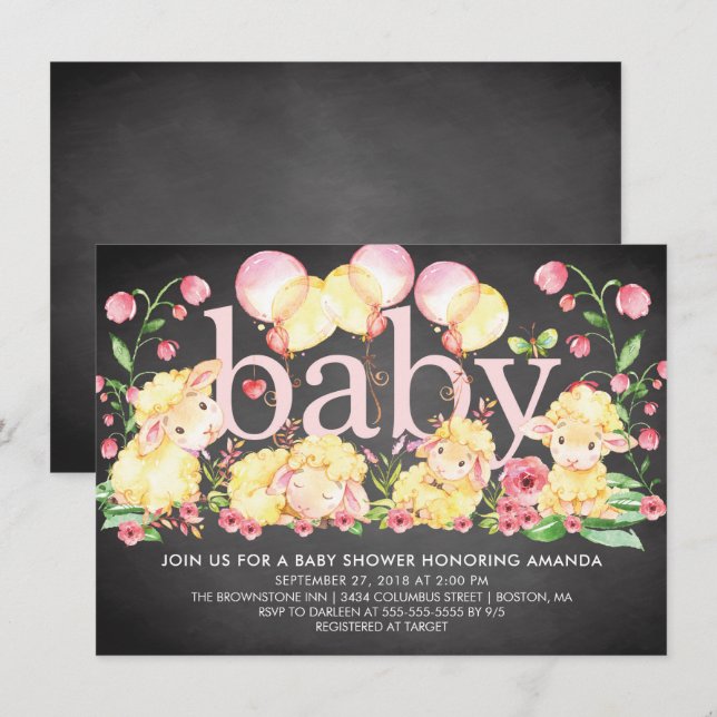 Baby shower doux petit agneau invitation (Devant / Derrière)