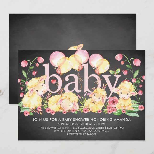 Baby shower doux petit agneau invitation (Devant / Derrière)
