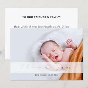Baby shower doux, petit garçon, carte de remerciem