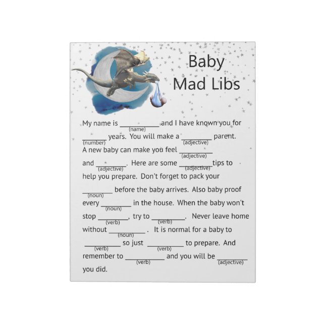 Baby Shower Dragon Knight Mad Libs Game Notepad (Rotated)