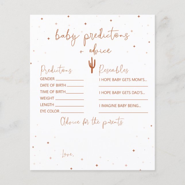 Baby shower du désert Prédictions de bébé + Carte  (Devant)