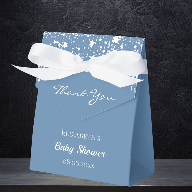 Baby Shower dusty blue white stars thank you Favor Box (Creator Uploaded)