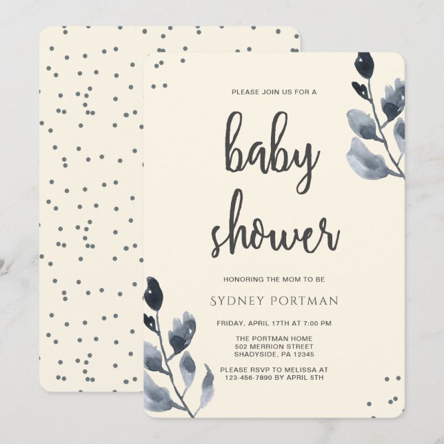 Baby Shower Elegant Botanical with Confetti Invitation (Front/Back)