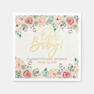 Baby Shower Elegant Chic Pink Watercolor Floral Napkin