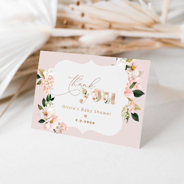 Baby shower élégant et floral rose vif merci (Créateur téléchargé)