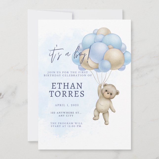 baby shower élégant invitation mignonne ours (Devant)