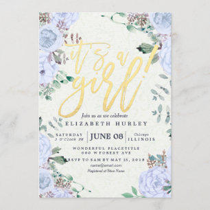 Baby Shower Elegant Watercolor Floral Gold Script Invitation