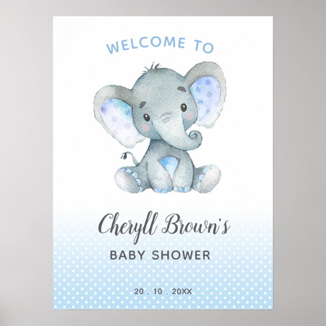 Baby shower éléphant Affiche de bienvenue Blue Boy (Devant)