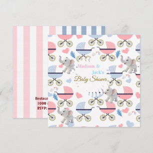 Baby Shower Elephant Baby StrollerCard Invitation 