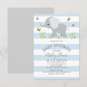 Baby shower éléphant bleu gris garçon Invitation