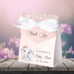 Baby Shower elephant blush rose glitter thank you Favor Box