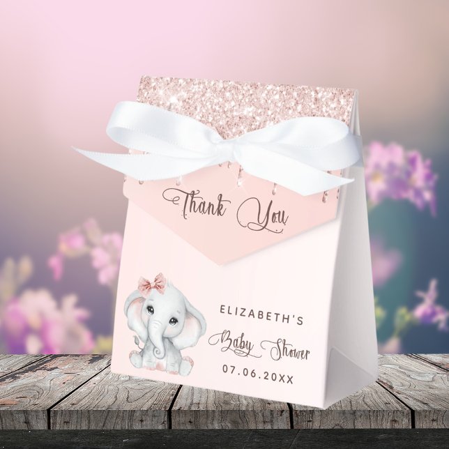 Baby Shower elephant blush rose glitter thank you Favor Box (Creator Uploaded)