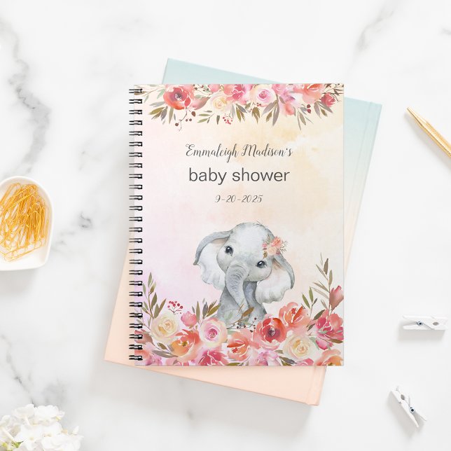 Baby Shower Elephant Boho Chic Floral Watercolor Notebook (Creator Uploaded)